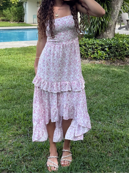Dresses & Skirts - Floral Pink Tiered Midi Dress - Women